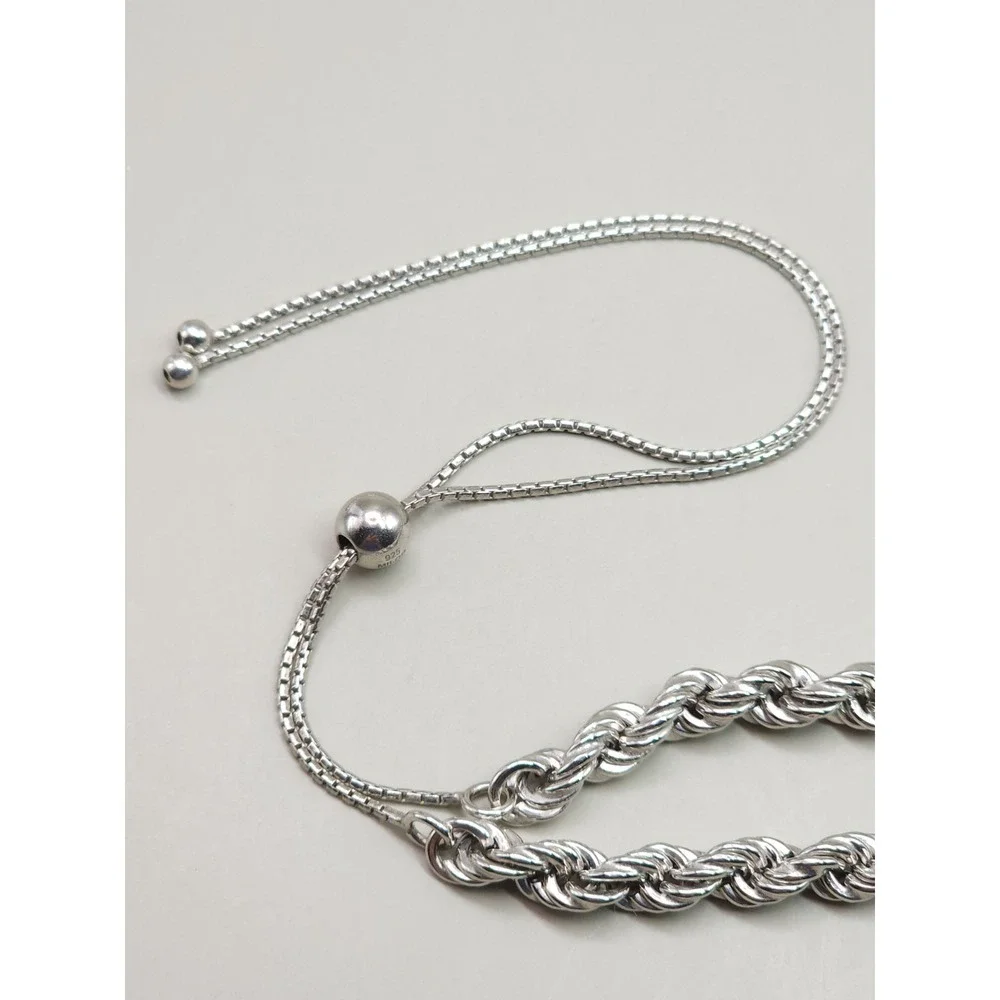 Vintage Milor 925 Sterling Silver Rope Chain 5mm Adjustable Necklace 18
